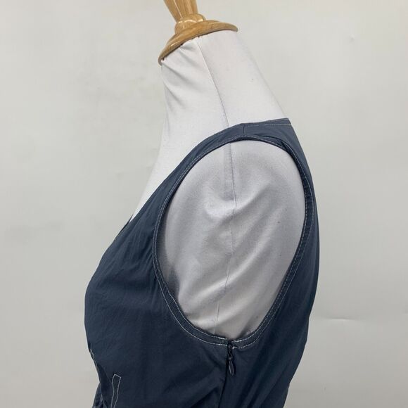 BCBGMaxAzria Mini Dress Women 2 Blue Gray Faux Wrap Tie Waist Pleated Sleeveless - Picture 5 of 13